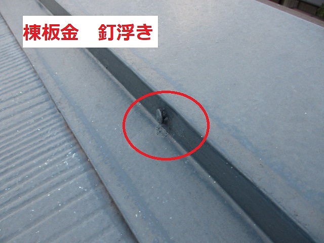 棟板金　釘浮き